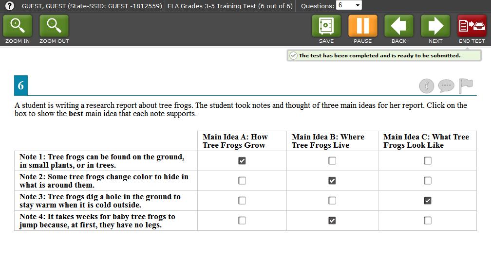 Reaching the End of the Test After students answer the last item on the test, the [End Test] button will appear in the upper right corner of the screen.