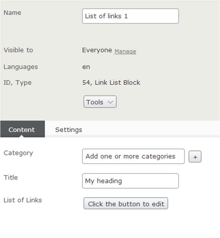 Title The Title field is a single line text field for the Link List Block, and will render on the page as a H3.