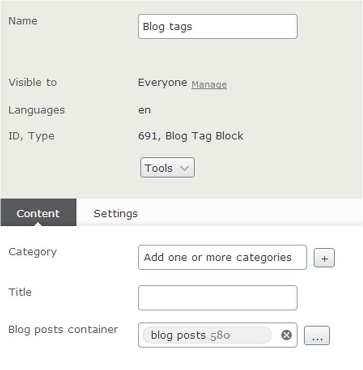 Title The Title field is a single line text field for the Blog Tags Block, and will render on the page as a H3.