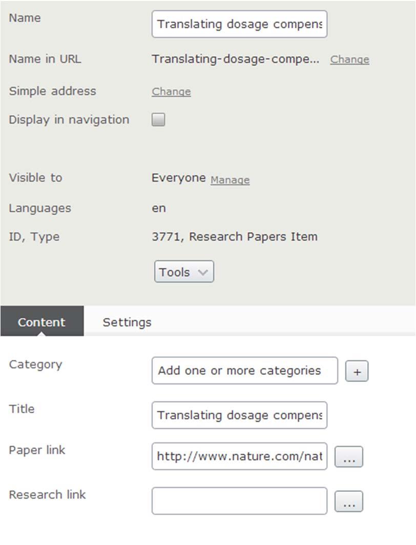 Paper Link The Paper Link field specifies where the Paper link on the research paper will navigate to; the text is not content managed.