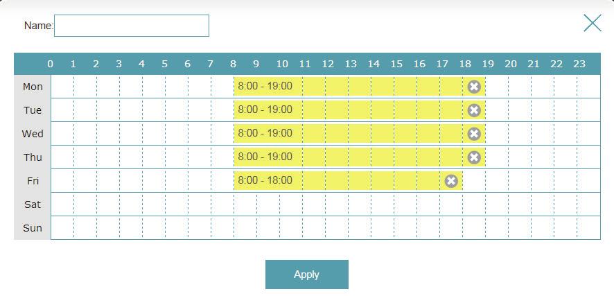 Section 4 - Configuration - Extender Mode Schedule Some configuration rules can be set according to a pre-configured schedule. To create, edit, or delete schedules, from the Time page click Schedule.