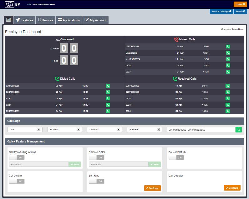 4. Overview 4.1. Tabs The new Business Portal uses tabs to navigate to the different sections of service management. By default, the Dashboard is displayed when you log in to the Business Portal. 4.2.