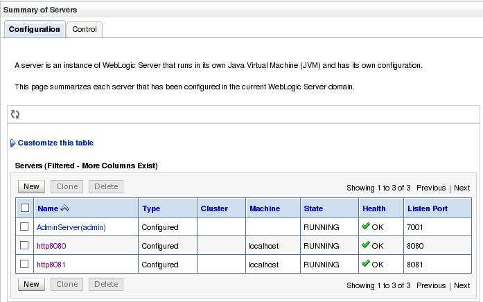 7. Click the Configuration tab and refresh the page to verify that each server s State is Running.
