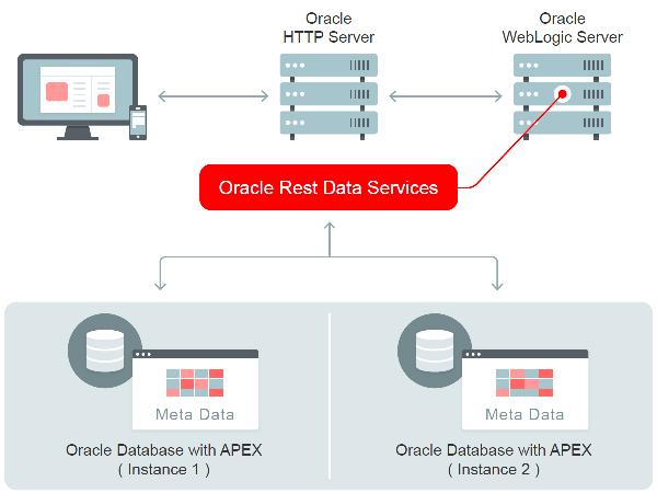 Web Listener Deployment for Oracle Application Express The example middle-tier architecture in this document is to utilize Oracle REST Data Services installed on Oracle WebLogic Server.