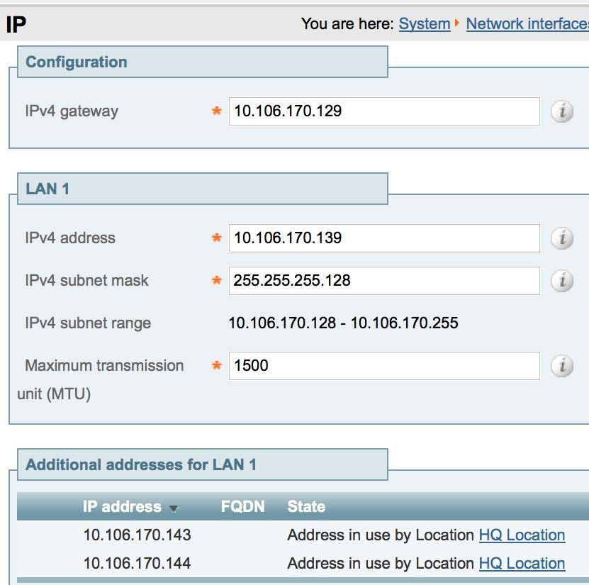In the Additional addresses for LAN 1 list, verify that the IP addresses were added correctly. Navigate to options and click. Your network interface changes are applied.
