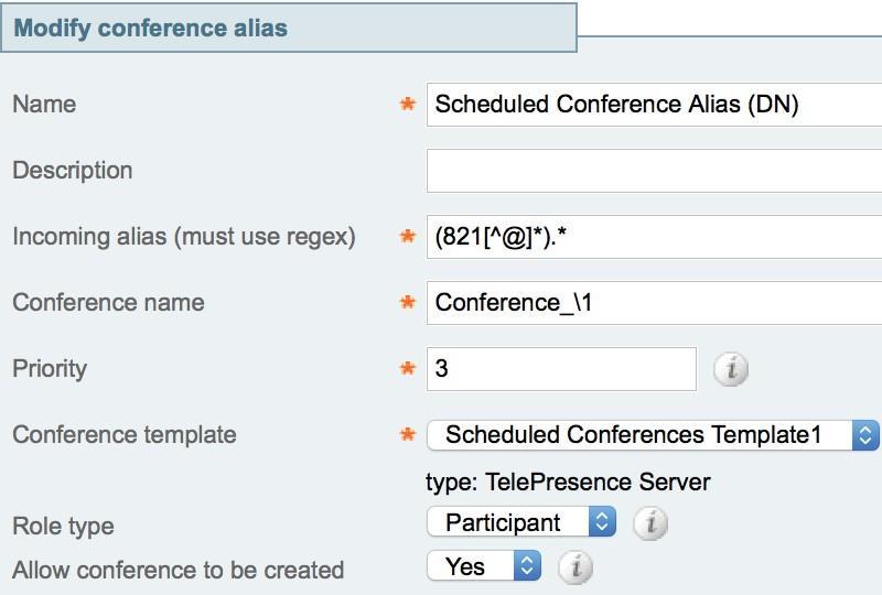 Incoming Alias (must use regex) Conference name
