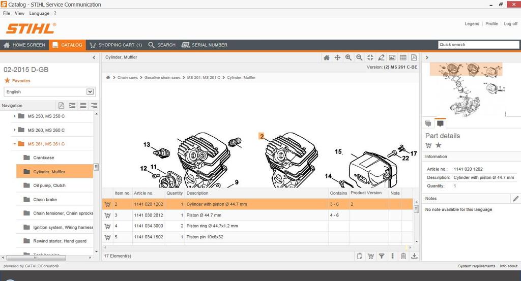 At the right-hand side, select the required version. Select the required spare parts list. Fig.
