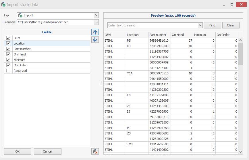 Select the required combination from the unallocated columns (A) and the available columns (B). Click on the right-pointing arrow to add the data to the data to be imported.