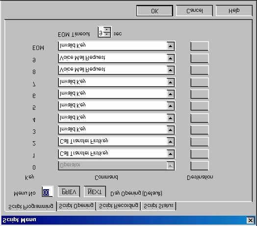 Programming by Computer Figure 4-11 Auto Attendant Script Menu Dialog Box The Key column contains the digit the caller can dial while the Automated Attendant plays a script message.