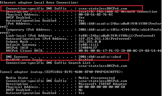 Lab Configuring Stateless and Stateful DHCPv6 IPv6 is enabled, link-local address is FE80::1 No Virtual link-local address(es): Global unicast address(es): 2001:DB8:ACAD:A::1, subnet is