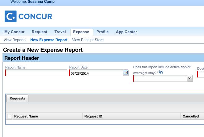5. Both local mileage and supply reimbursement requests are considered Expense Reports in Concur. When you have completed your Profile, you re ready to create an Expense Report.