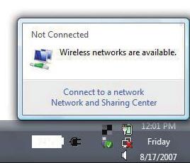 Configuration Utility (continued) Using Windows Vista If you receive the Wireless Networks Detected bubble, click on the center of the bubble to access the