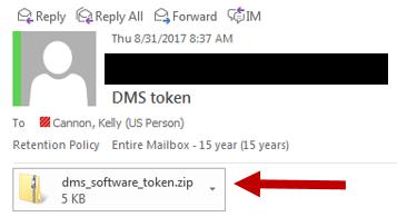 Locate the software_token.zip file received via email as shown in the redacted version in Figure 2.