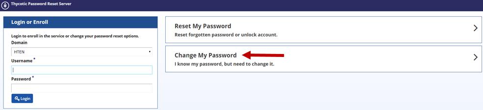 Figure 3.2-2. Change My Password The Change Password dialog displays, as shown in the example in Figure 3.2-3, and the user is prompted to enter Domain, Username, and Current Password.
