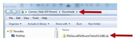 Figure 2.2-1. Downloaded RSA SecurID Software Token When the download is complete, navigate to the Downloads folder, and right click the.zip file and click Extract All.