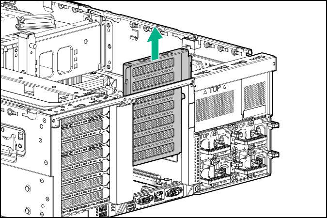 Installing a butterfly PCIe riser cage CAUTION: To prevent damage to the server or expansion boards, power down the server and remove all AC power cords before removing or installing the PCI riser