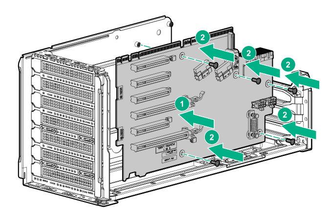 10. Install the riser cage (Installing the primary PCIe riser cage on page 35). 11. Install the access panel (Installing the access panel on page 34). 12.