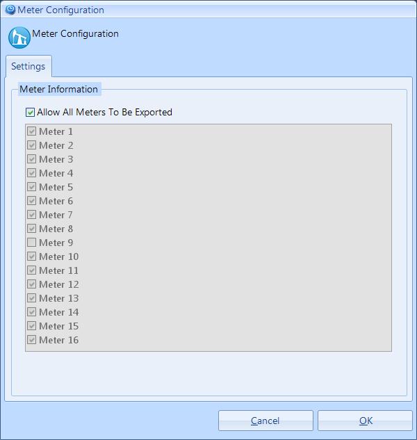 EAFC Export Utility Menu Functions 2.2.3 Meter Configuration (Settings) This page allows you to filter which meters will be polled and exported.