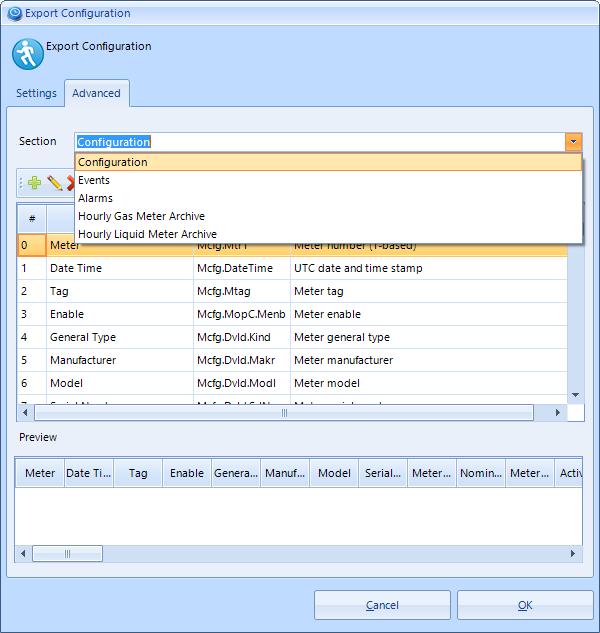 EAFC Export Utility Export Configuration (Advanced) Column Mapping Configuration Section This drop-down list allows you to select the section for