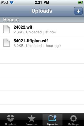 Dropbox now has the WIF file in the uploads section, and I can tap on it to open it.