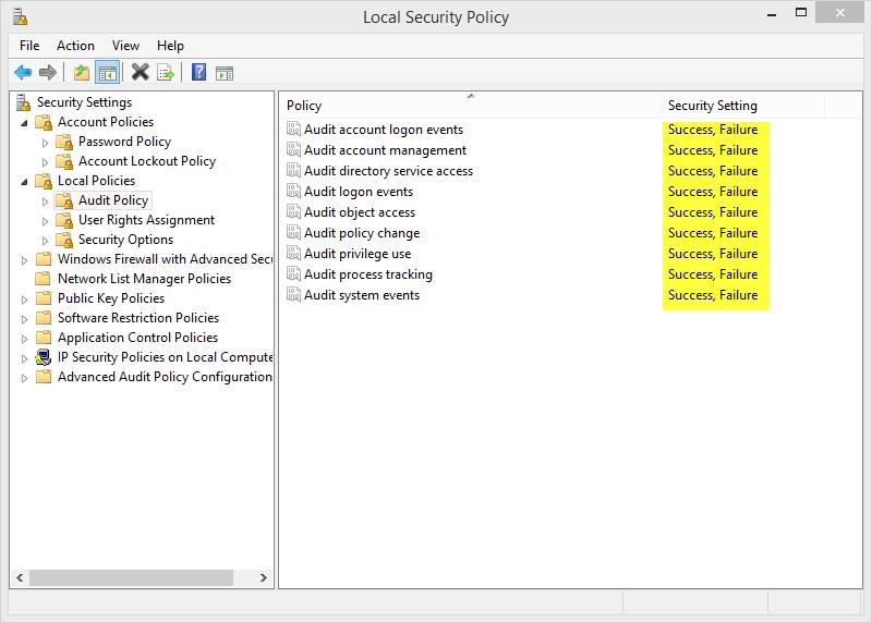 Continue modifying the rest of the Audit Policy security settings. Click the Explain tab for each and read what it does.