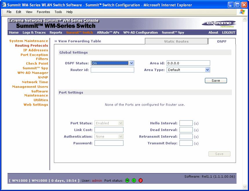 Setting up OSPF Routing Setting up OSPF Routing To enable OSPF routing, you must first define one data port as a Router Port in the IP Addresses screen.