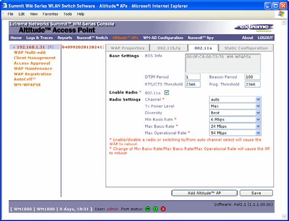 Configuring properties and radios View and modify the radio settings 1 Select the Altitude APs tab in any screen. The Altitude AP Configuration screen appears, with a list of registered Altitude APs.