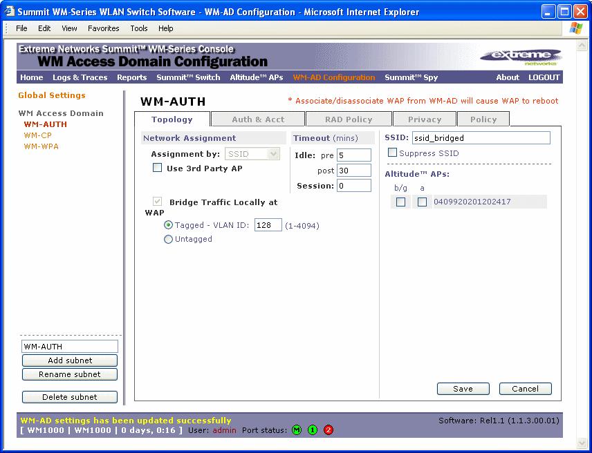 Setting up a new WM-AD 6 To save the new WM-AD Topology, click on the Save button.