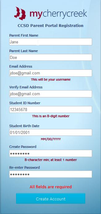 PARENT REGISTRATION (continued) Step 4: Enter the first and last names of the parent whose email address is being used below.