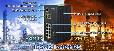 Solution for Hardened Environment Designed to be installed in heavy industrial demanding environments, the IGS- 4215 series are the new generation of PLANET Industrial-grade, DIN-rail type L2/ L4