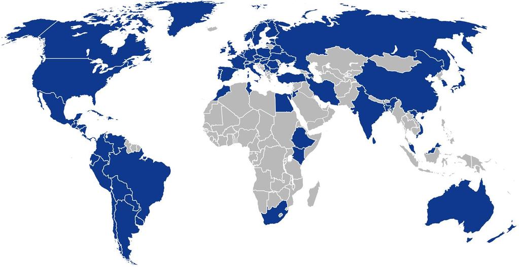 WORLD-WIDE COVERAGE Countries covered by Member Boards (49 Member Boards covering 72 countries, representing over 90% of the world-wide GDP) and Global Exam
