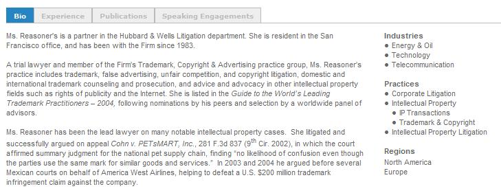 Professionals Bio Tab The Bio tab includes information from the Attorney/Lawyer or Other Professional record in the Marketing Database.