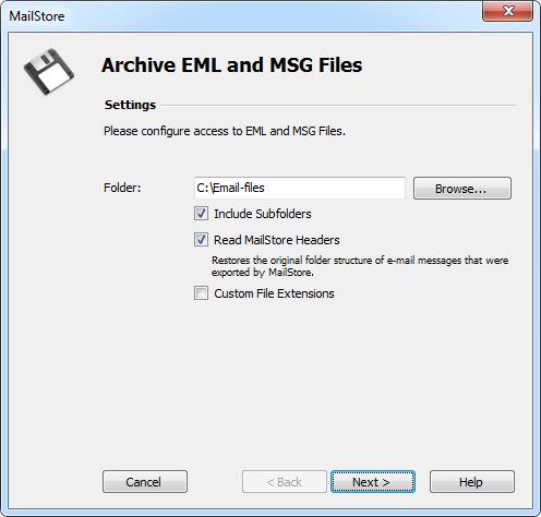 Archiving Emails from External Systems (File Import) 27 Select the