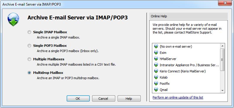 Archiving IMAP and POP3 Multidrop Mailboxes 41 2.8 Archiving IMAP and POP3 Multidrop Mailboxes In this chapter, learn how to archive multidrop mailboxes.