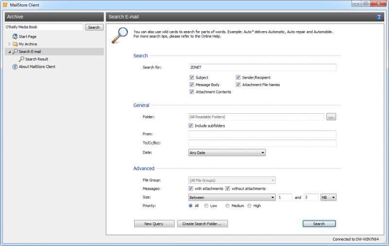 Accessing the Archive with the MailStore Client software 54 Combining Search Options The search options described above can also be combined.