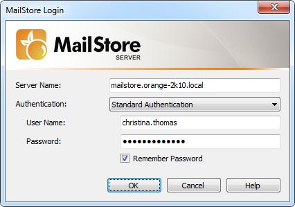 Accessing the Archive with the Microsoft Outlook integration 59 Login to MailStore Server If the MailStore Outlook Add-in is not pre-configured, you will be asked to log in to MailStore Server as
