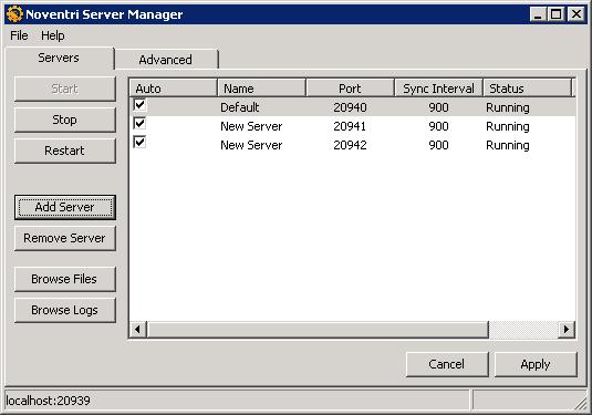 The Server stats panel has columns showing the settings for each of the Servers.