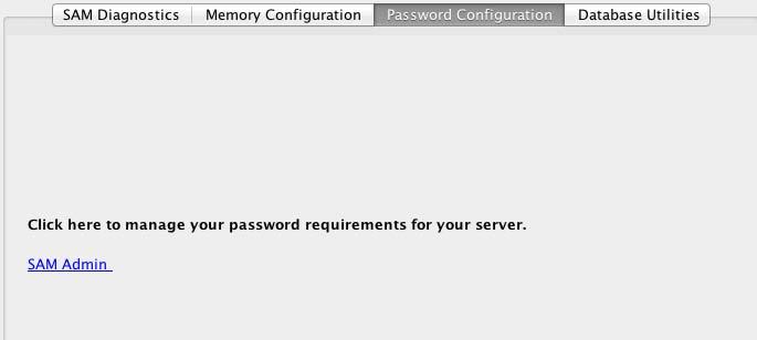 Password Configuration Use the Password Configuration utility to set or modify a district s minimum password requirements. SAM version 2.3.