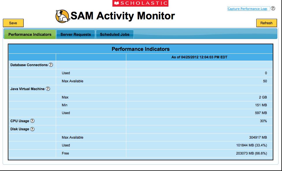 Capture Performance Log While the Activity Monitor allows administrators to view SAM Server activity in real time, by clicking the Capture Performance Log link administrators can review server
