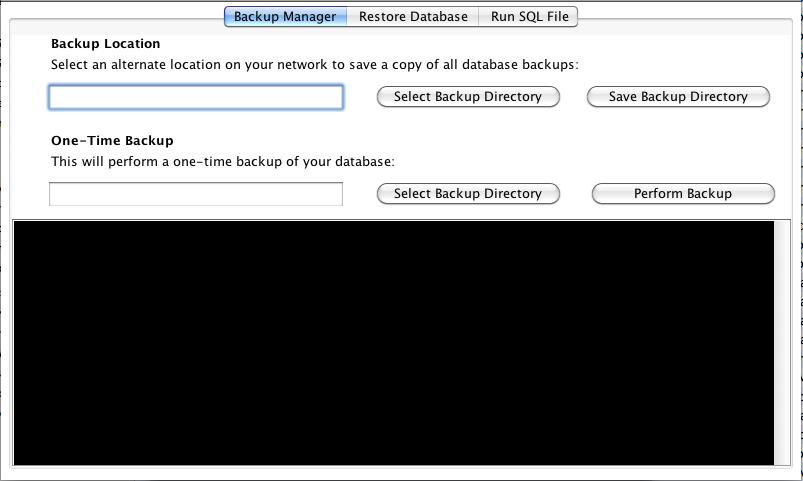 The Database Manager The Database Manager allows users to make copies of the backup file generated in SAM, direct where the duplicate file should be saved, perform manual one-time