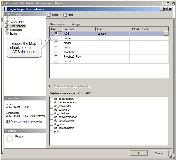 Setting Up Your ADS Server and Database: SQL Server 13.