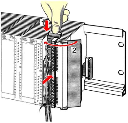 Assembly and installation guidelines VIPA System 300S CPU Cabling 20pole screw connection 392-1AJ00 1. Open the front flap of your I/O module. 2. Bring the front connector in cabling position.