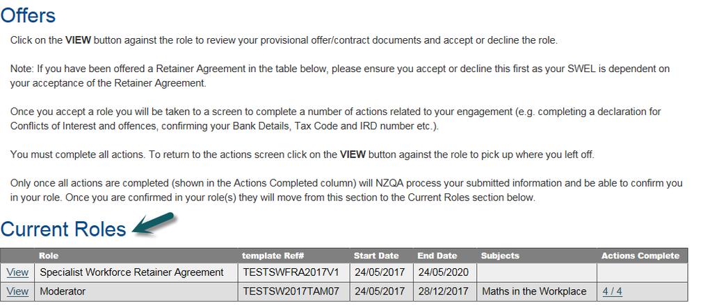 Once all actions are completed (shown in the Actions Completed column) NZQA will process your submitted information.