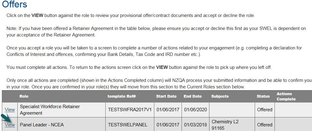 Click on the VIEW button against the role to view your offer/contract documents and accept or decline the role. If you have a Retainer Agreement please ensure you accept or decline this first.