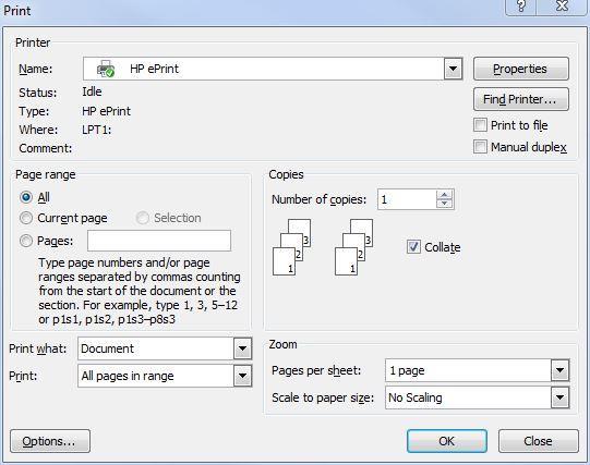Obtaining a release code using the HP eprint Software for PC s and Laptops 1. Within any application, select the File menu. 2.