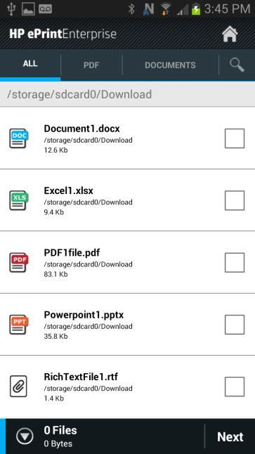At the home menu select File 2. Browse your device and choose your document(s).