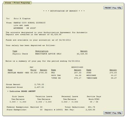 The Pay Slip Summary will also display leave days used during the pay period and their balances.