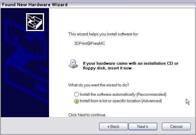 The computer should pop up the Found New Hardware Wizard window.