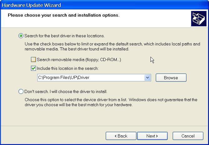8. Troubleshooting 4. Select the UP! driver folder (the default is C:\program files\up\driver).