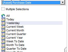 Only a single value can be selected for filtering by a date field (the Multiple Selections Indicator will not work).